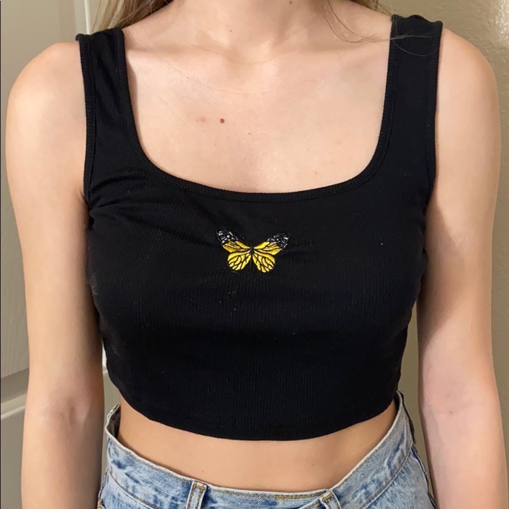 Butterfly embroidered crop top